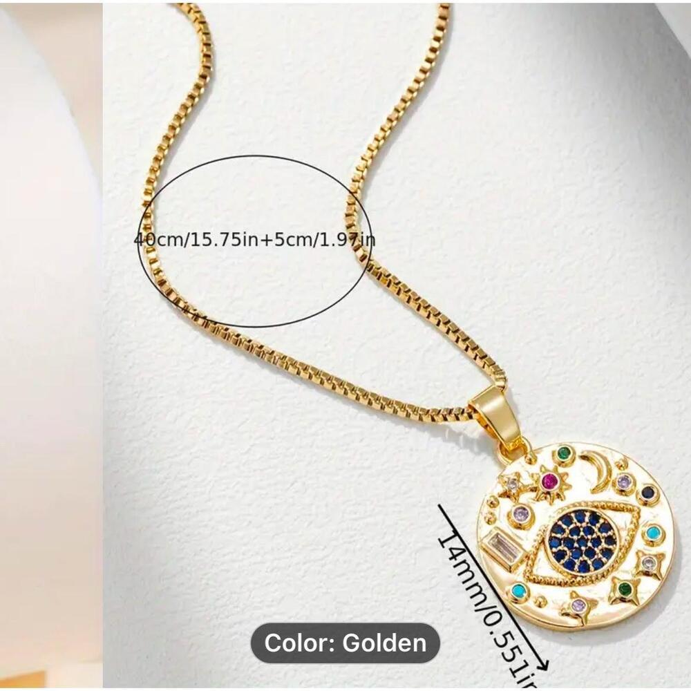Gold Plated Evil Eye Circular medallion Pendant Necklace stainless steel jewelry - Picture 5 of 5
